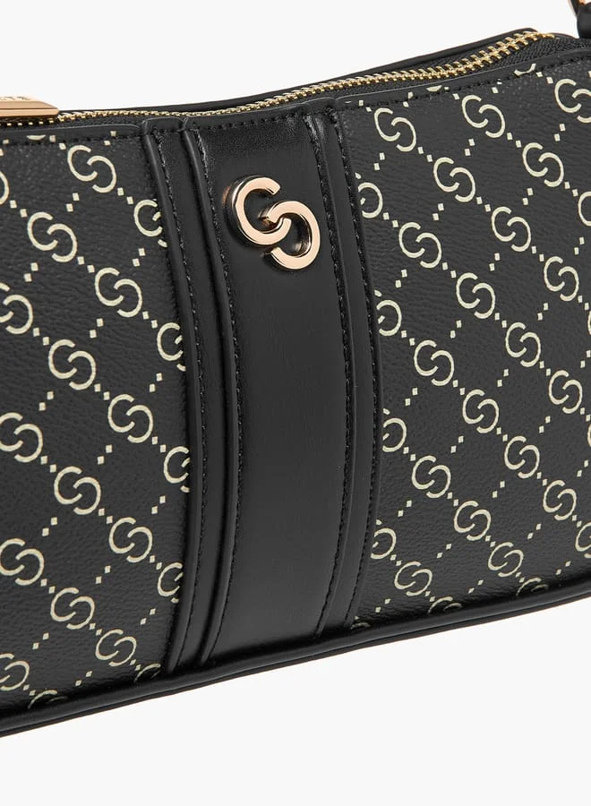 Celeste Women Monogram Print Shoulder Bag with Adjustable Strap and Zip Closure