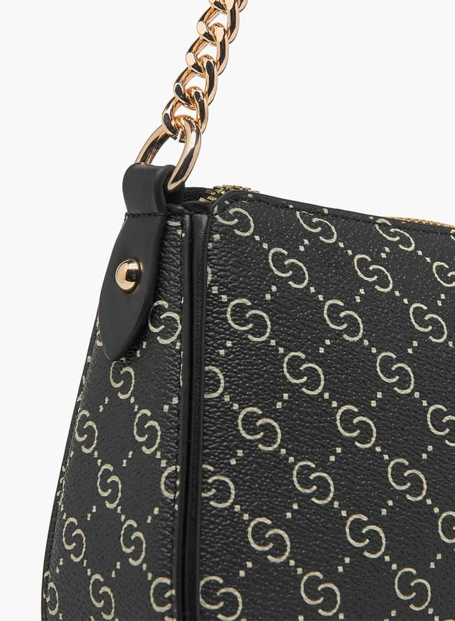 Celeste Women Monogram Print Shoulder Bag with Adjustable Strap and Zip Closure