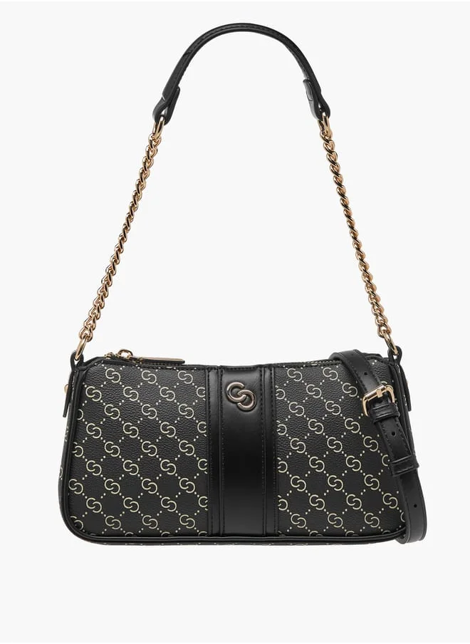 Celeste Women Monogram Print Shoulder Bag with Adjustable Strap and Zip Closure
