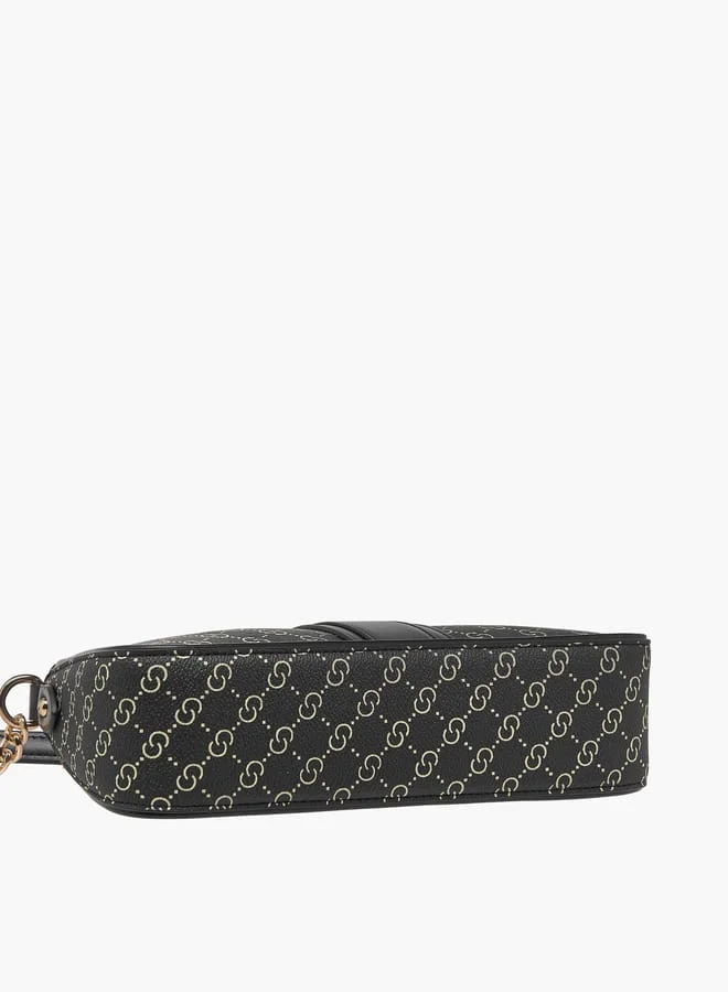 Celeste Women Monogram Print Shoulder Bag with Adjustable Strap and Zip Closure
