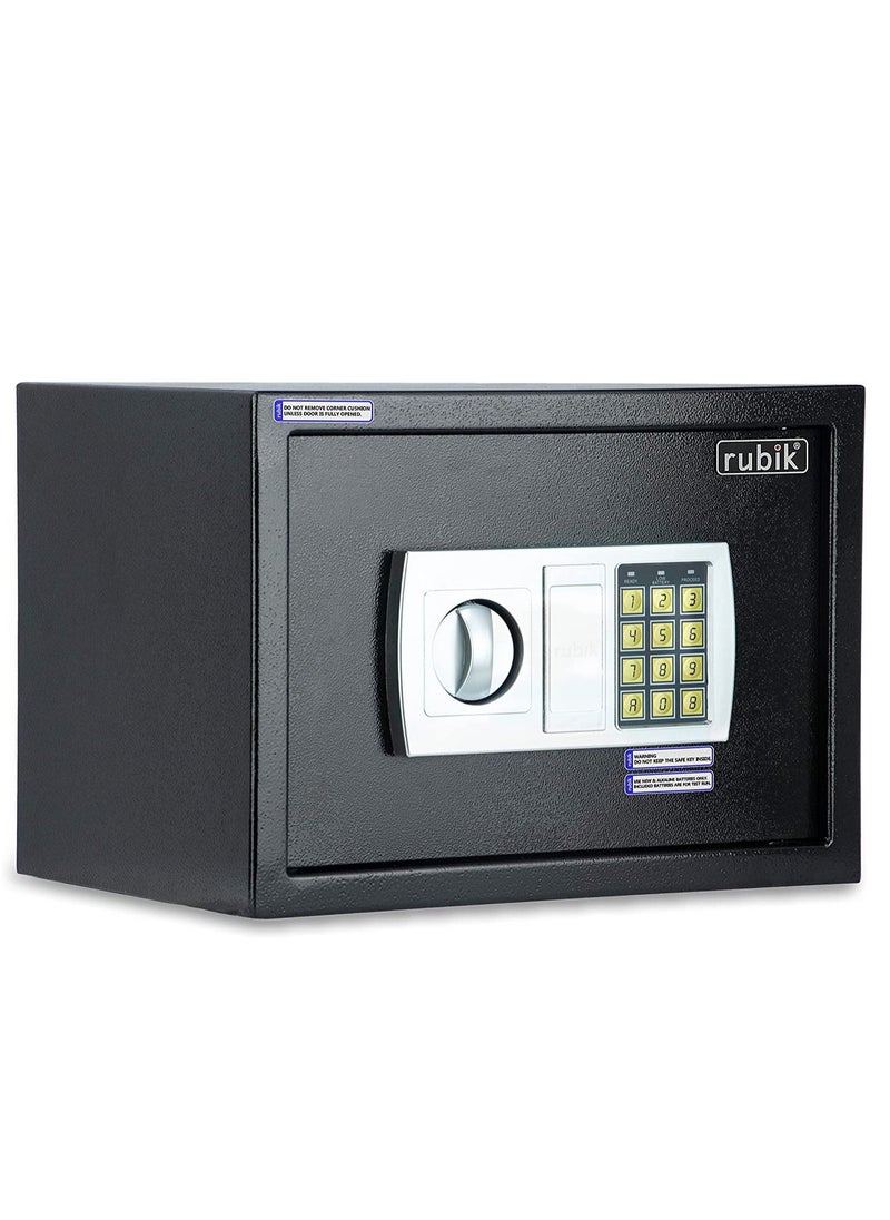 Rubik - Safe Box with Key and Pin Code Keypad A4 Documents Size Security Safety Locker for Cash Jewelry Passports (25x35x25cm) Black/Silver - Image 1