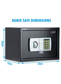 Rubik Safe Box with Key and Pin Code Keypad A4 Documents Size Security Safety Locker for Cash Jewelry Passports (25x35x25cm) Black/Silver  - Image 4