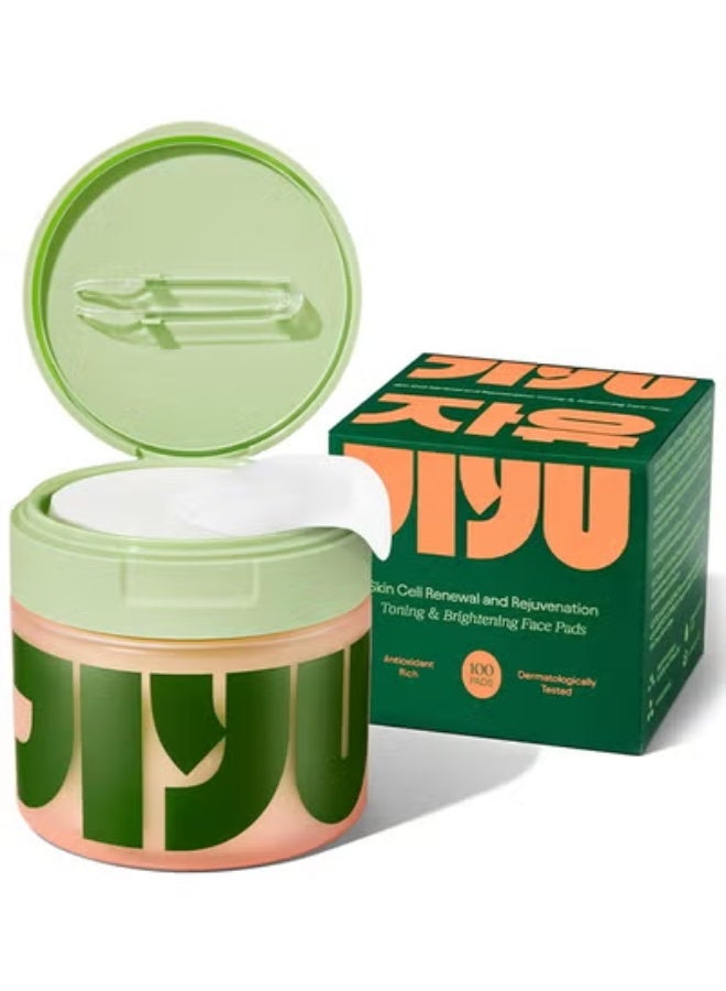 JiYu Toning Polish Pads - Korean Skincare For Dark Spots, Wrinkles & Dull Skin - Hydrating Facial Treatment With Snail Mucin, Niacinamide, Peptides & Centella - 100 Counts - Image 1