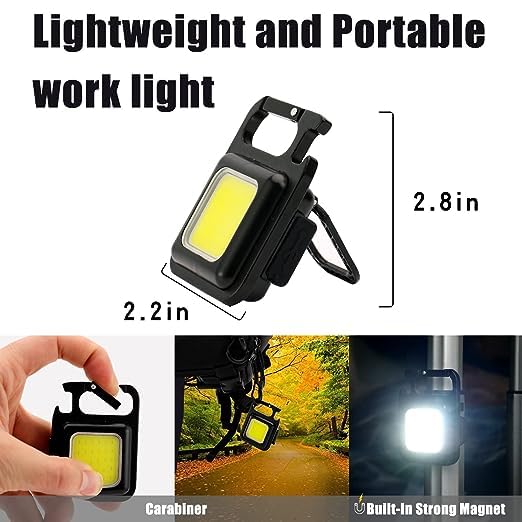 TECH LOGO ELECTRONICS LED COB Key Chain Flashlights Small Water Resistant USB Rechargeable Magnetic Work Light 3 Light Modes Portable Mini Light with Folding Bracket for Walking Camping Car Repairing Square  - Image 2