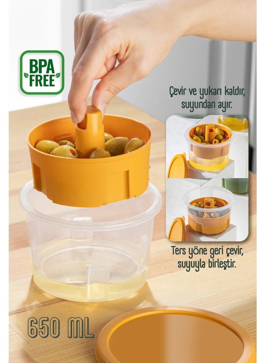 Vienev Presentation Olive Pickle Cheese Multi-Purpose Storage Container with Strainer Yellow