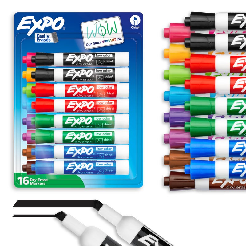 EXPO Dry Erase Markers, Low Odor Ink, Assorted Colors, Chisel Tip, 16 Count - Whiteboard, Calendar, Organization, Essential Supplies for Office, School, Classroom, Teachers - Image 1