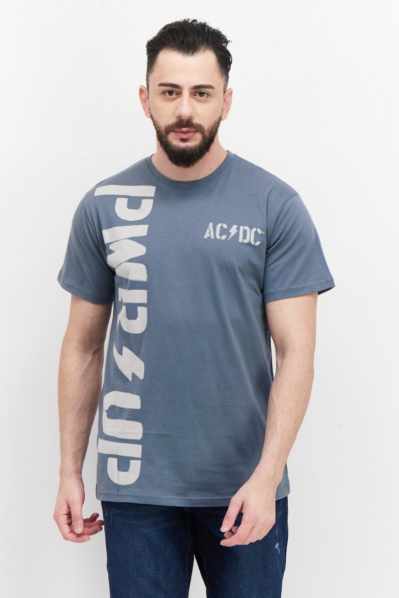 AC/DC Men Oversize Crew Neck Short Sleeves Graphic Print T-Shirt, Grey - Image 1