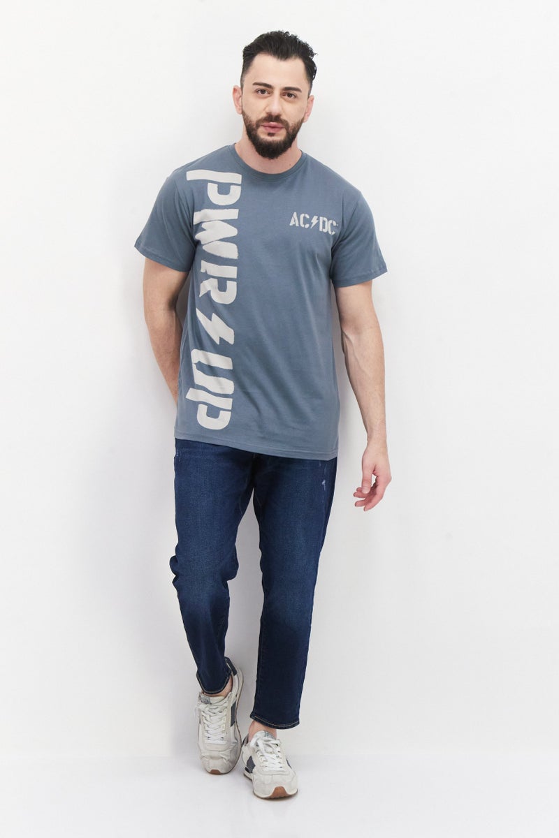 AC/DC Men Oversize Crew Neck Short Sleeves Graphic Print T-Shirt, Grey - Image 4