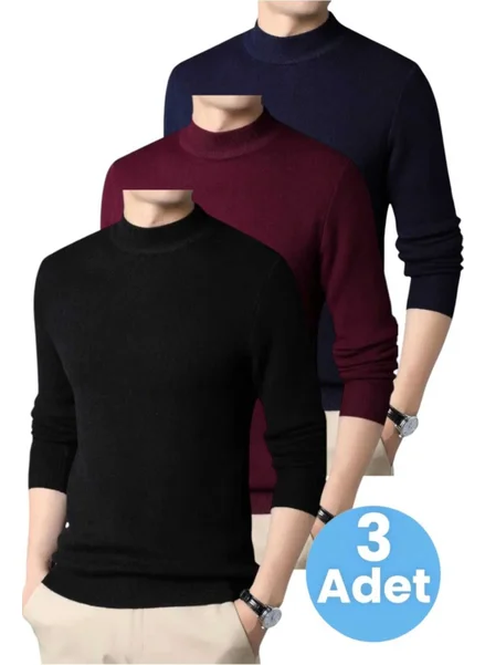 Tezzgelsin 3-Pack Men's Non-Pilling Half Turtleneck Knitwear Sweater Half Turtleneck Knitwear Sweater