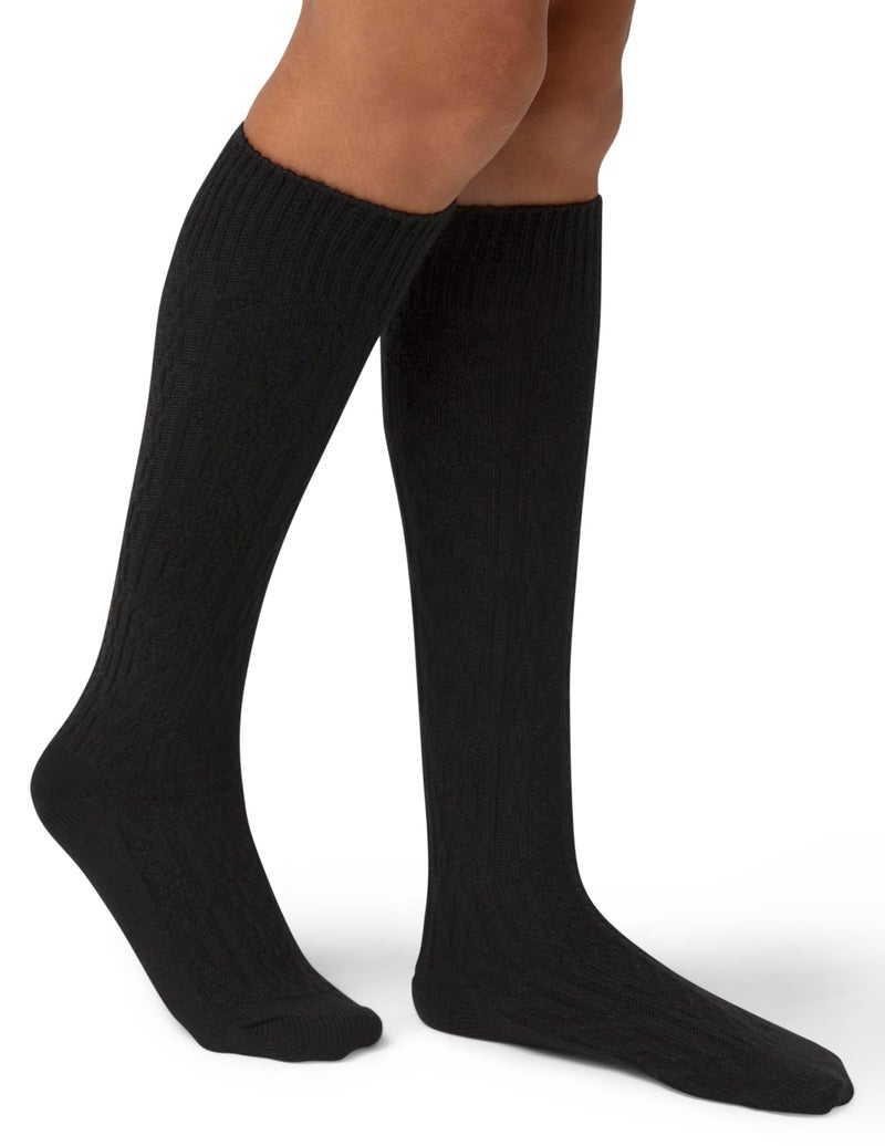 HUE Women's Cable Knee Sock 3 Pair Pack, Black Cable, One Size - Image 3