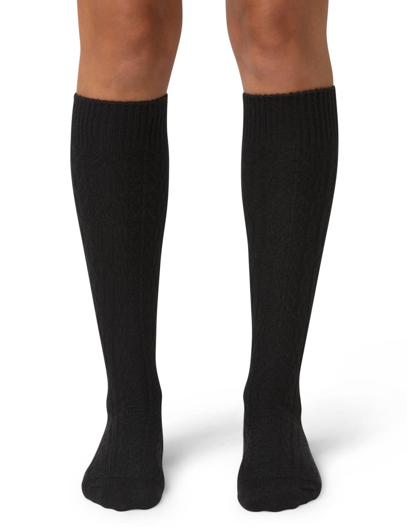 HUE Women's Cable Knee Sock 3 Pair Pack, Black Cable, One Size - Image 2