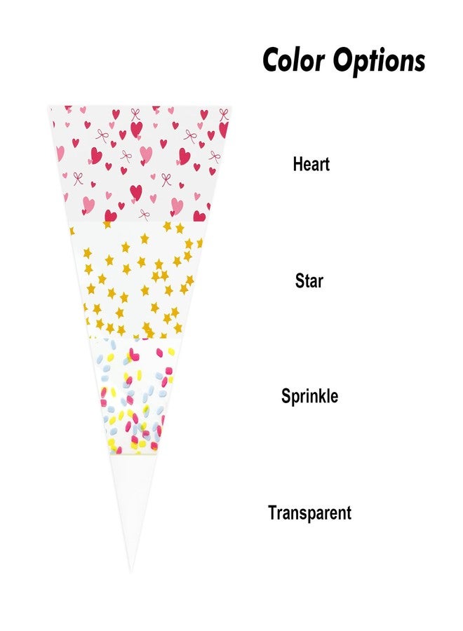 EKAPACKAGING 50Pcs Star Print 7x15 Inches Cone Shaped Treat Cellophane Bags Twist Tie Triangle Christmas Party Favor Cotton Candy Bags With Ties For Popcorn, Chocolates, Ice Cream Cone - Image 5