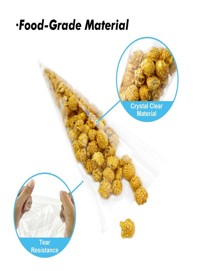 EKAPACKAGING 50Pcs Star Print 7x15 Inches Cone Shaped Treat Cellophane Bags Twist Tie Triangle Christmas Party Favor Cotton Candy Bags With Ties For Popcorn, Chocolates, Ice Cream Cone - Image 4