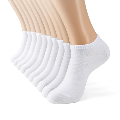 MONFOOT Men's/Women's 10 Pairs Thin Cotton Low Cut Ankle Socks, White Small Multipack - Image 1
