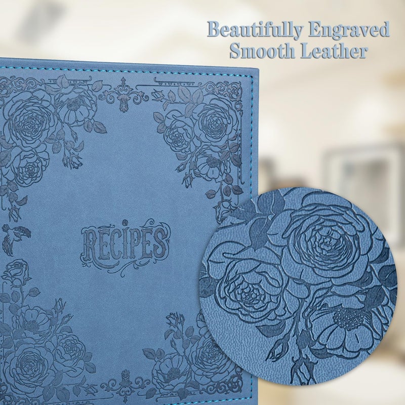 COFACE Recipe Binder – 8.5x9.5 Recipe Ring Binder with PU Faux Leather Cover, 4x6 Cards and Tabbed Dividers, Dark Blue - Image 3