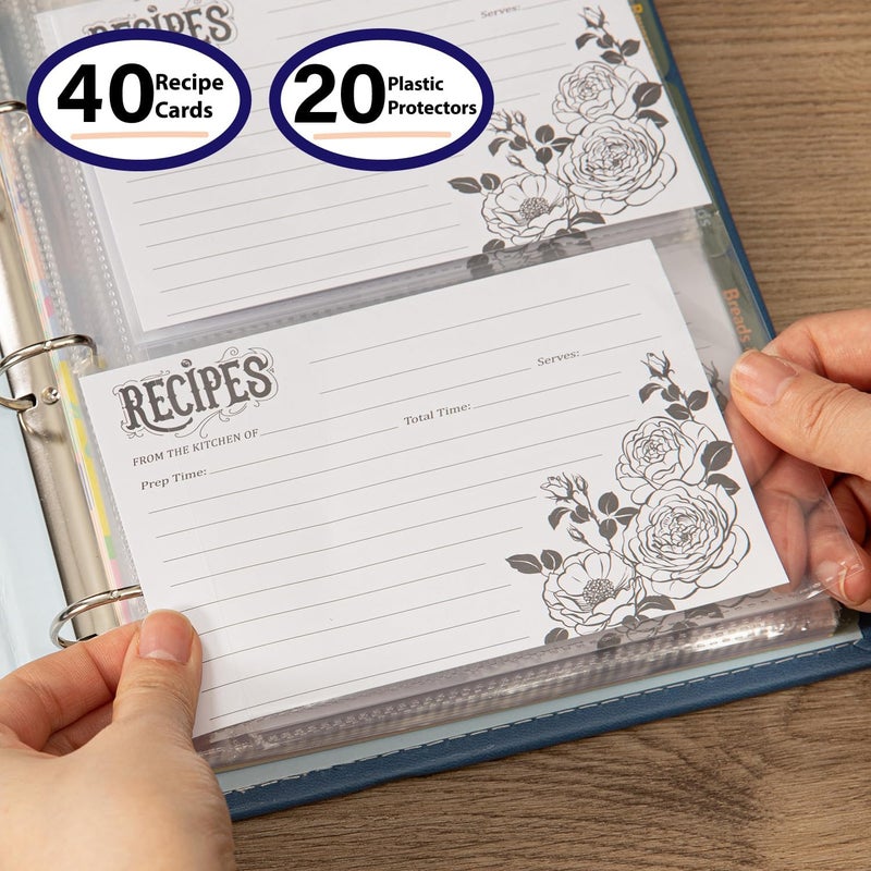 COFACE Recipe Binder – 8.5x9.5 Recipe Ring Binder with PU Faux Leather Cover, 4x6 Cards and Tabbed Dividers, Dark Blue - Image 5