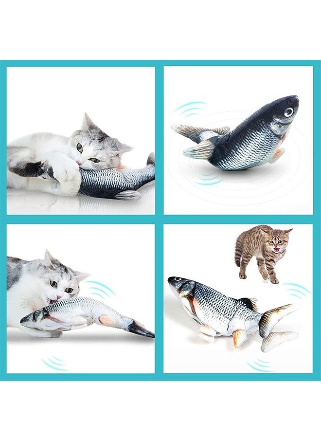 Moving Fish Cat Toy 11 Inch Plush Simulation Electric Doll Fish Automatic Flopping USB Rechargeable Cat Fish Toy Funny Interactive Pets Chew Bite Supplies for Cat Kitty Kitten Toys