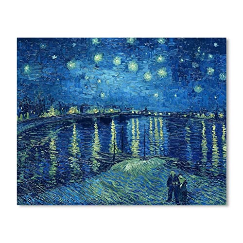 1 KINGO Van Gogh Canvas Wall Art: Starry Night over the Rhône Oil Painting Picture Reproduction Room Decor, Famous Art Prints Framed Poster Modern Artwork Home Decoration 12" x 15" - Image 1