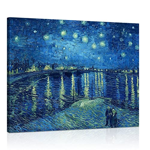1 KINGO Van Gogh Canvas Wall Art: Starry Night over the Rhône Oil Painting Picture Reproduction Room Decor, Famous Art Prints Framed Poster Modern Artwork Home Decoration 12" x 15" - Image 2