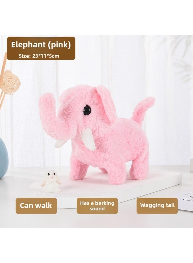 Simulation Electric Elephant Plush Electric Elephant Can Walk Can Call Can Move Head Wagging Tail Children's Toy Stall Wholesale-Color:Elephant-Powder  - Image 1