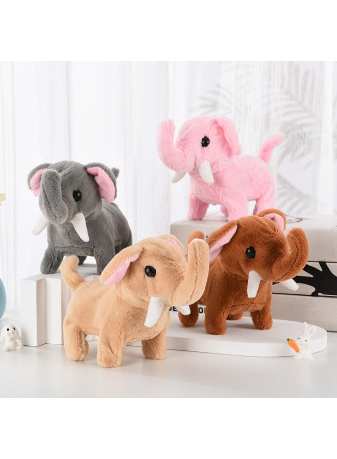 Simulation Electric Elephant Plush Electric Elephant Can Walk Can Call Can Move Head Wagging Tail Children's Toy Stall Wholesale-Color:Elephant-Powder  - Image 3