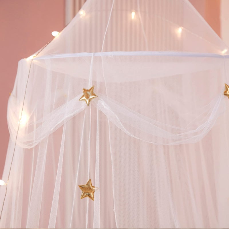 Nattey Bed Canopy with Lights for Girls,Gold Star Princess Crib Canopy Curtains,Extra Large Dome Mosquito Net Reading Nook Canopy for Kids Boys Twin Full Queen Size Bed,Fire Retardant Fabric - Image 4