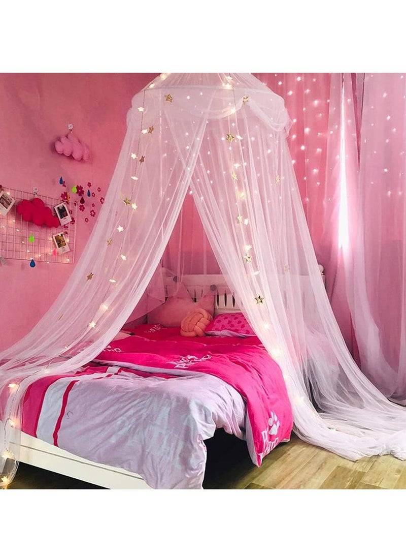 Nattey Bed Canopy with Lights for Girls,Gold Star Princess Crib Canopy Curtains,Extra Large Dome Mosquito Net Reading Nook Canopy for Kids Boys Twin Full Queen Size Bed,Fire Retardant Fabric  - Image 4
