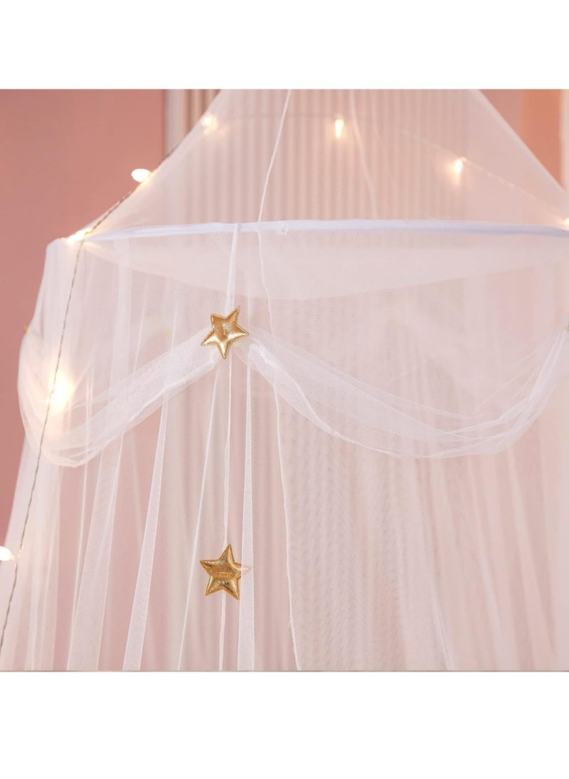 Nattey Bed Canopy with Lights for Girls,Gold Star Princess Crib Canopy Curtains,Extra Large Dome Mosquito Net Reading Nook Canopy for Kids Boys Twin Full Queen Size Bed,Fire Retardant Fabric  - Image 2