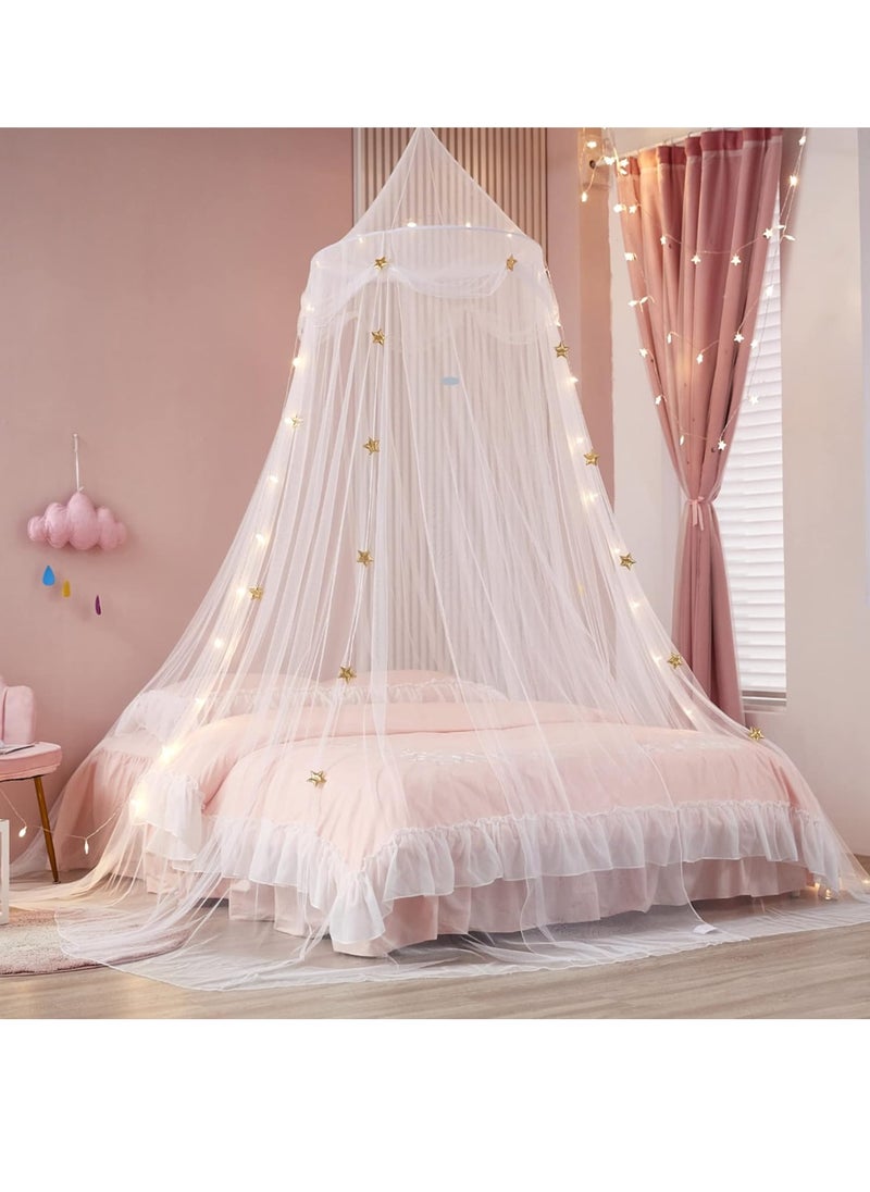 Nattey Bed Canopy with Lights for Girls,Gold Star Princess Crib Canopy Curtains,Extra Large Dome Mosquito Net Reading Nook Canopy for Kids Boys Twin Full Queen Size Bed,Fire Retardant Fabric  - Image 1