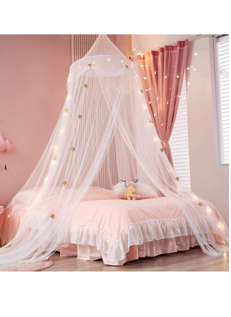 Nattey Bed Canopy with Lights for Girls,Gold Star Princess Crib Canopy Curtains,Extra Large Dome Mosquito Net Reading Nook Canopy for Kids Boys Twin Full Queen Size Bed,Fire Retardant Fabric  - Image 3