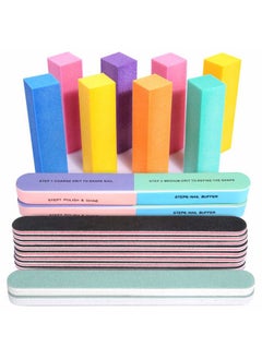 FANDAMEI Nail Files and Buffers, 20PCS Professional Manicure Tools Kit. Rectangular Buffer Block & 100/180 Grit Nail File, 7 Way Nail File & Nail Polishing Buffer. Nail Care Tool