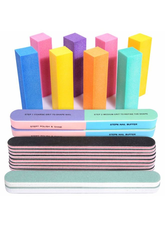 FANDAMEI FANDAMEI Nail Files and Buffers, 20PCS Professional Manicure Tools Kit. Rectangular Buffer Block & 100/180 Grit Nail File, 7 Way Nail File & Nail Polishing Buffer. Nail Care Tool  - Image 1