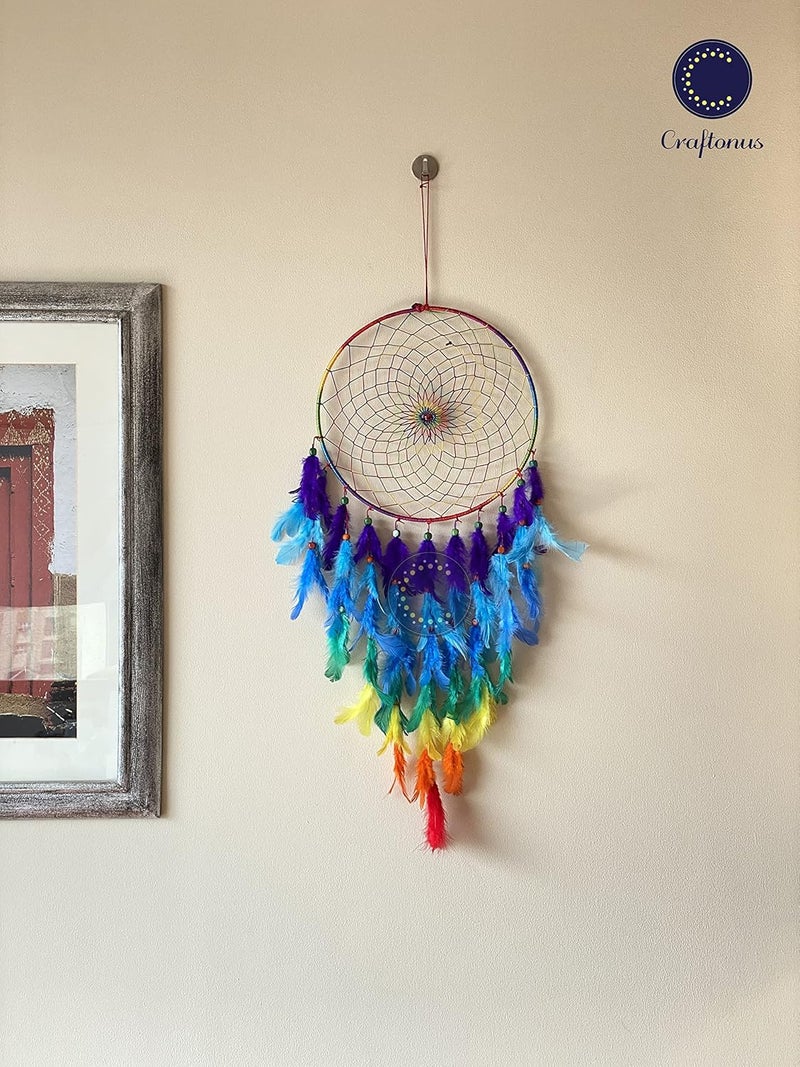 Craftonus Dream Catcher Boho Wall Hanging Dream Catcher Big Can Be Used As Home Dcor Accents Wall Hangings Wind Chime Big Size Craft Gift 10x20 inches Rainbow - Image 2