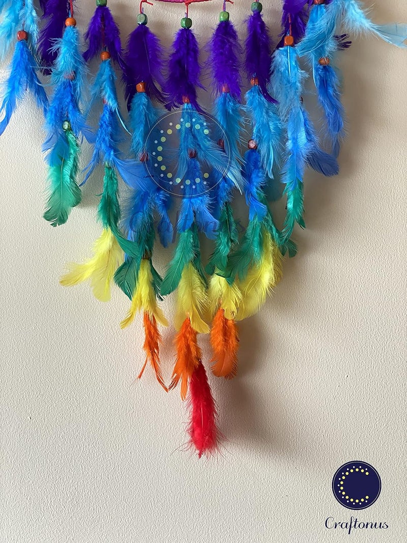 Craftonus Dream Catcher Boho Wall Hanging Dream Catcher Big Can Be Used As Home Dcor Accents Wall Hangings Wind Chime Big Size Craft Gift 10x20 inches Rainbow - Image 3