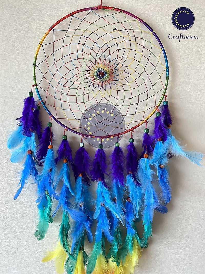 Craftonus Dream Catcher Boho Wall Hanging Dream Catcher Big Can Be Used As Home Dcor Accents Wall Hangings Wind Chime Big Size Craft Gift 10x20 inches Rainbow - Image 4