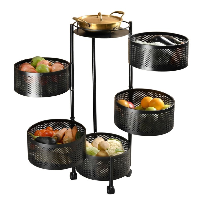 Rasvesh Rasvesh Iron Kitchen Trolley with Wheels Kitchen Organizer Items and Storage Solutions for Round Kitchen Organizer and Kitchen Accessories Items Black Round 5 Layer  - Image 5