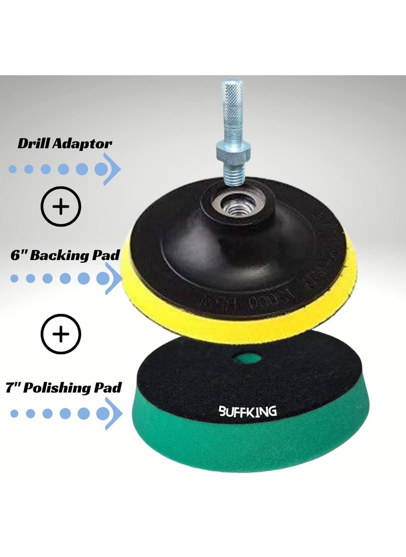 BUFFKING BUFFKING Pro Detailing Foam Pad Set Green High Cut 7 Inches M14 Backing Plate Drill Adaptor  - Image 2