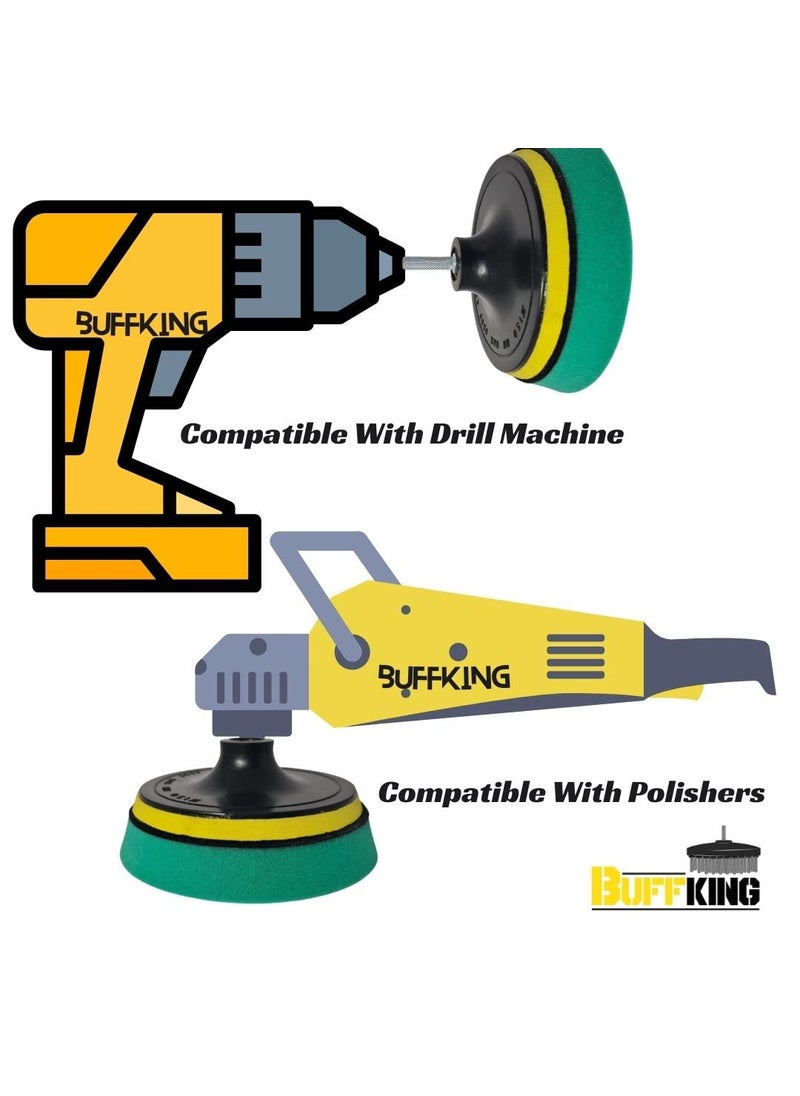 BUFFKING BUFFKING Pro Detailing Foam Pad Set Green High Cut 7 Inches M14 Backing Plate Drill Adaptor  - Image 3