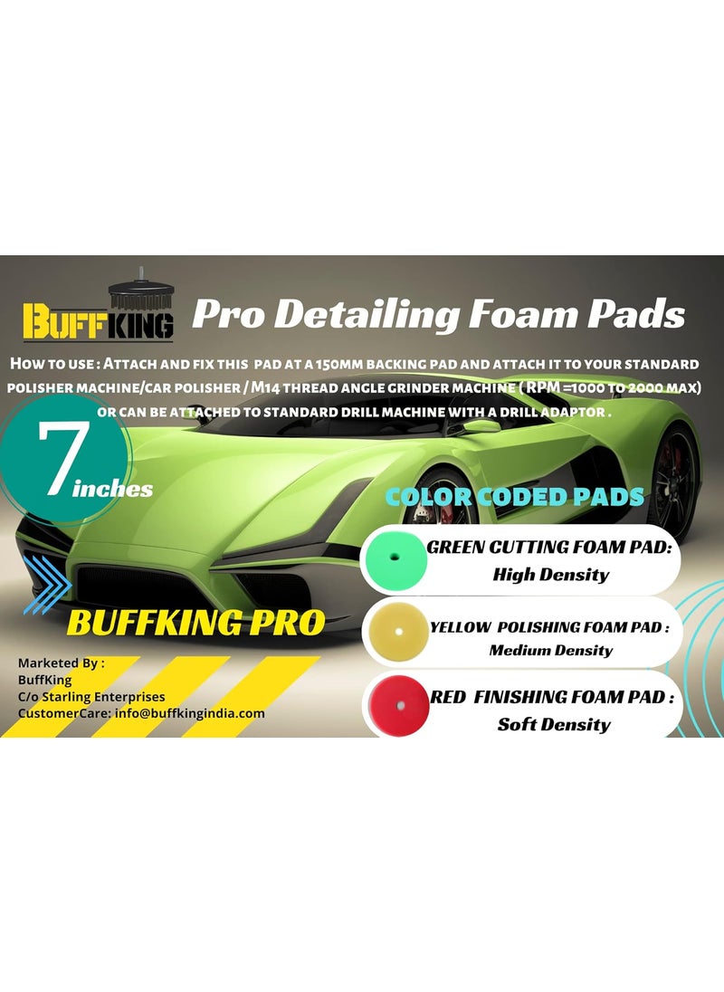 BUFFKING BUFFKING Pro Detailing Foam Pad Set Green High Cut 7 Inches M14 Backing Plate Drill Adaptor  - Image 4