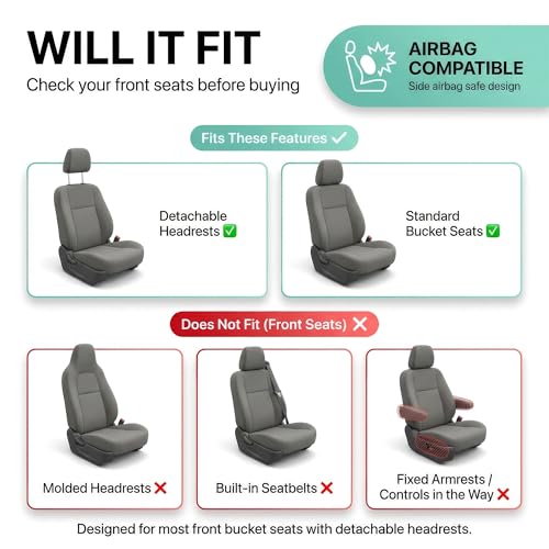 FH Group Gray Polyester Car Seat Cover 3D Air Mesh Front Set Airbag Compatible Universal Fit for Cars Trucks SUVs - Image 3