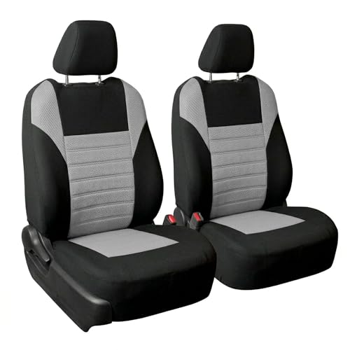 FH Group Gray Polyester Car Seat Cover 3D Air Mesh Front Set Airbag Compatible Universal Fit for Cars Trucks SUVs - Image 1
