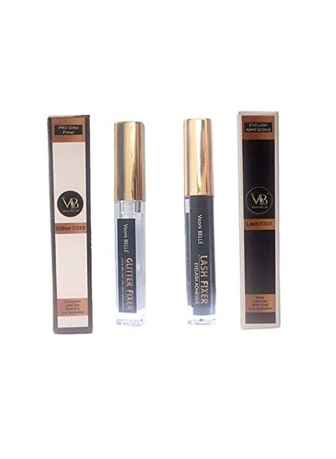 Veoni Belle Glitter Glue & Lash Glue Fixer Combo 7Ml Glitter Adhesive Two Way Gel Transparent Glitter Glue And Black Eyelash Glue Liner For Eyelashes - Image 1