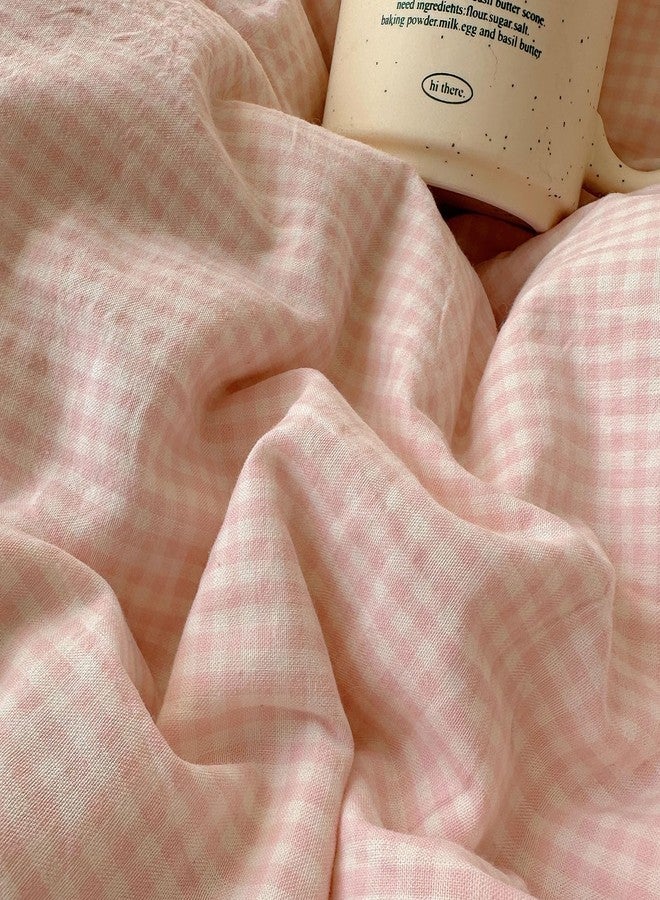MOTNTD Pink Gingham Full Size Comforter Sets Fluffy Lightweight Bedding Set Farmhouse Boho Cozy Lace-Trimmed Bedding Comforter Down Alternative Microfiber Textured Plaid Comforter with 2 Pillowcases - Image 4