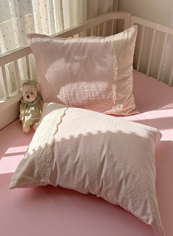 MOTNTD Pink Gingham Full Size Comforter Sets Fluffy Lightweight Bedding Set Farmhouse Boho Cozy Lace-Trimmed Bedding Comforter Down Alternative Microfiber Textured Plaid Comforter with 2 Pillowcases - Image 3
