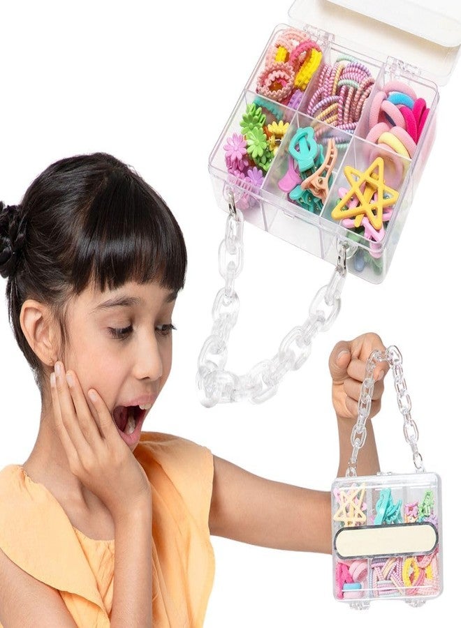 ZIVIK Kids Hair Accessories Set with Transparent Purse | Assorted Hair Ties, Coil Bands, Mini-Clutchers, Heart & Star Clips | Multicolour Styling Kit for Girls - Image 4