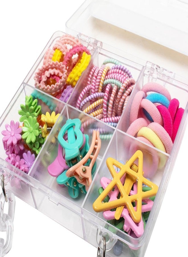 ZIVIK Kids Hair Accessories Set with Transparent Purse | Assorted Hair Ties, Coil Bands, Mini-Clutchers, Heart & Star Clips | Multicolour Styling Kit for Girls - Image 2