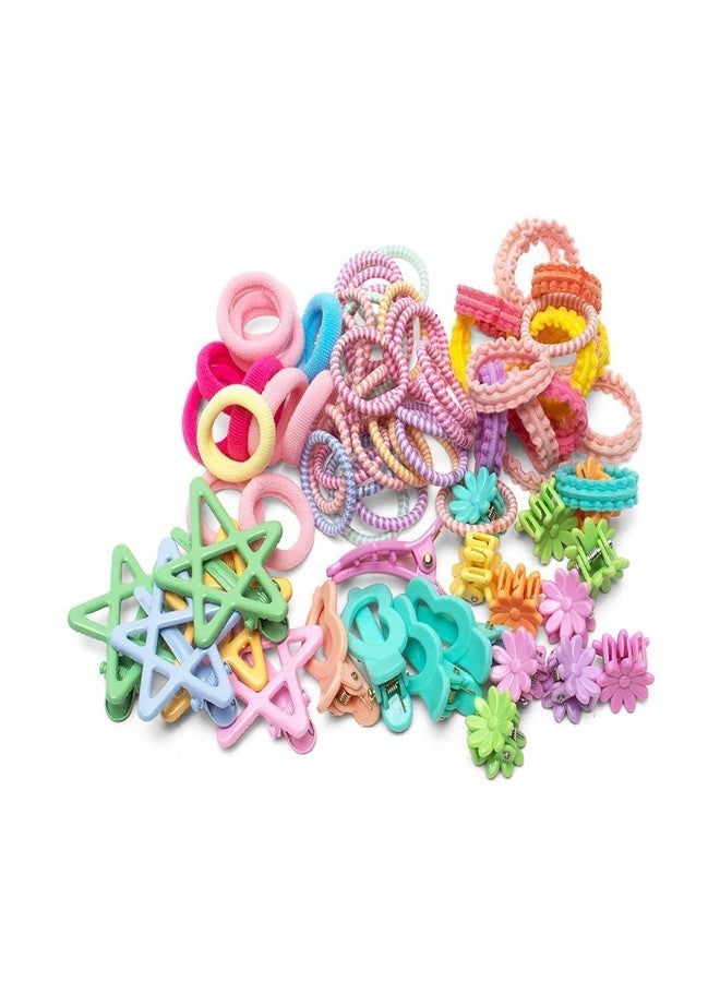 ZIVIK Kids Hair Accessories Set with Transparent Purse | Assorted Hair Ties, Coil Bands, Mini-Clutchers, Heart & Star Clips | Multicolour Styling Kit for Girls - Image 5