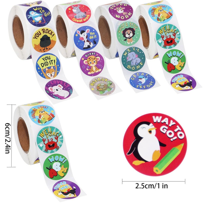 HOXBUR 2000Pcs Reward Stickers, 4Rolls Animal Styles Teacher Motivational Sticker for School Classroom Supplies - Image 3