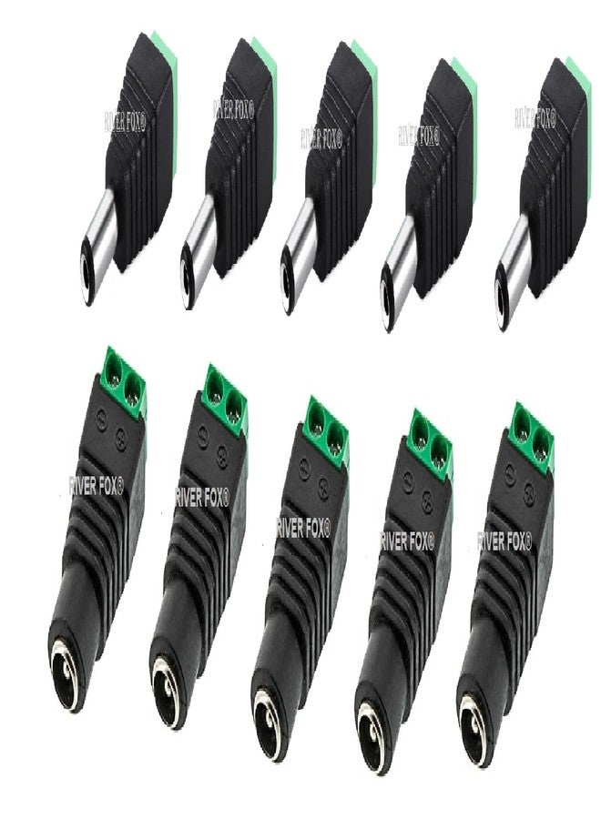 RIVER FOX® (5 Pair, Male + Female 12V DC Power Connector 5.5mm x 2.1mm 24V Power Jack Socket for Led Strip CCTV Security Camera Cable Wire Ends 10Pcs Plug Barrel Adapter (Pack of 5) - Image 1