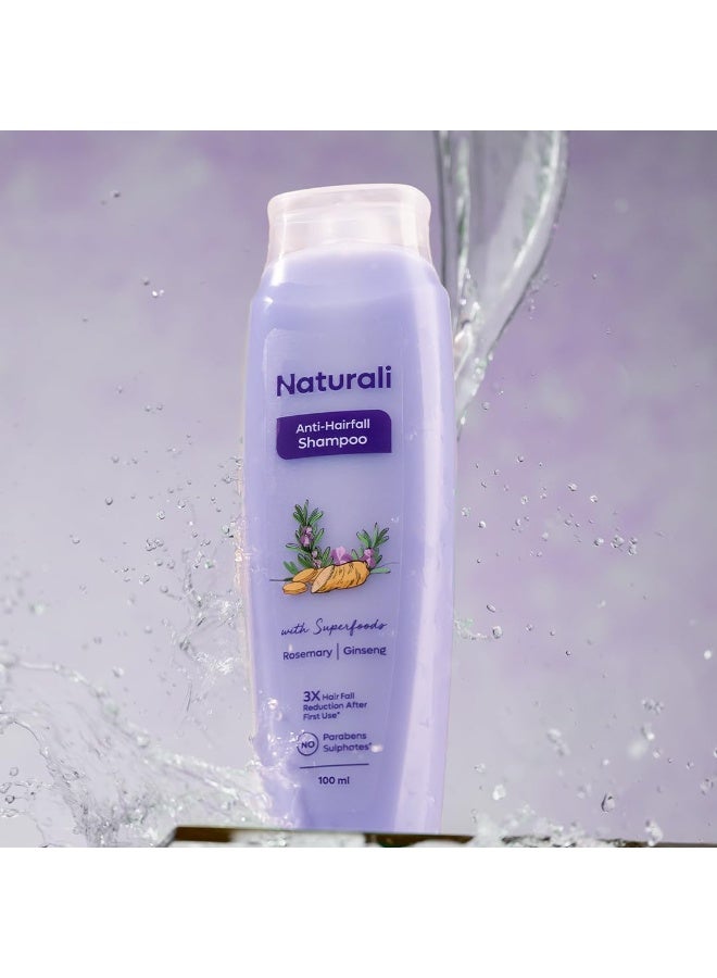 طبيعي شامبو ناتشورالي المضاد لتساقط الشعر مع إكليل الجبل والجينسنغ الكوري والبيوتين | يُقلل التكسر بثلاث مرات من الاستخدام الأول | يُعزز نمو الشعر | شامبو يومي خالٍ من الكبريتات والبارابين للنساء والرجال | 100 مل - Image 2